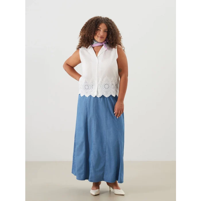 LCW Grace Mavi Beli Lastikli Kadın Jean Etek