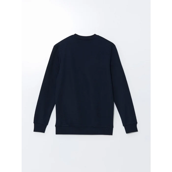 LCWAIKIKI Classic Lacivert Bisiklet Yaka Baskılı Erkek Kalın Sweatshirt
