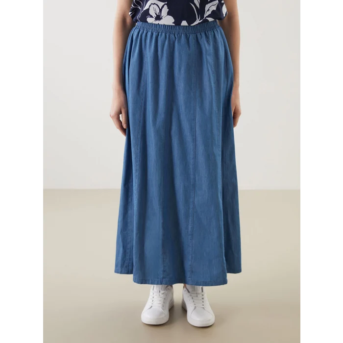 LCW Grace Mavi Beli Lastikli Kadın Jean Etek