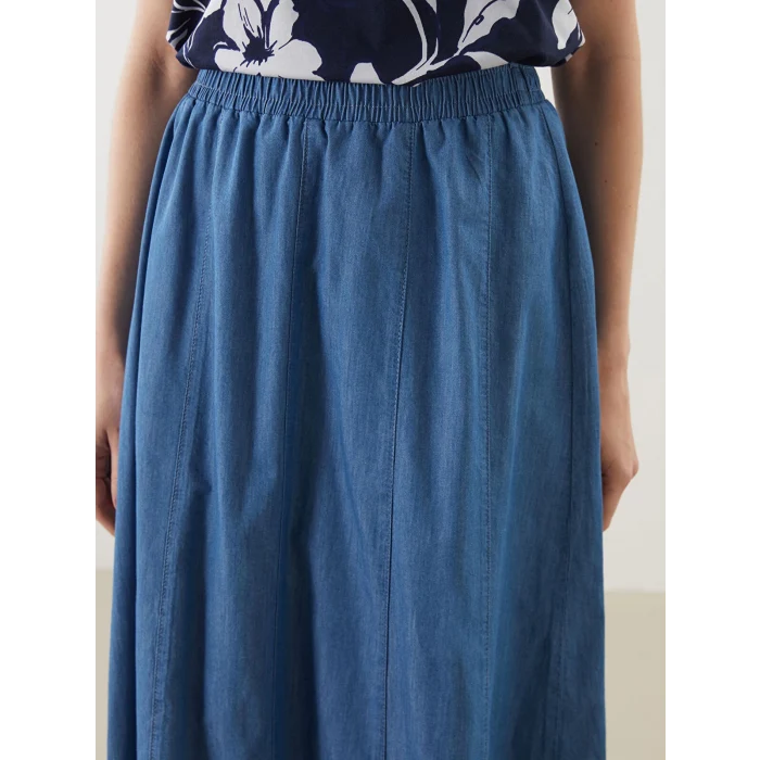 LCW Grace Mavi Beli Lastikli Kadın Jean Etek