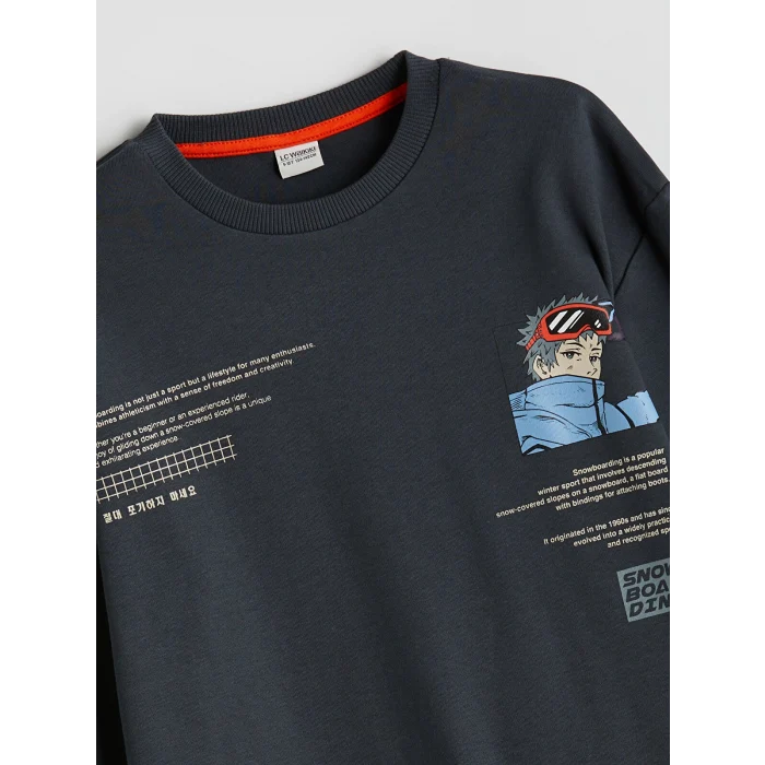 LCW Kids Antrasit Bisiklet Yaka Erkek Çocuk Tişört