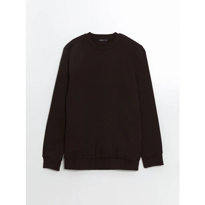 LCWAIKIKI Basic Kahverengi Bisiklet Yaka Uzun Kollu Baskılı Erkek Sweatshirt