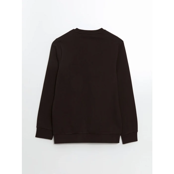 LCWAIKIKI Basic Kahverengi Bisiklet Yaka Uzun Kollu Baskılı Erkek Sweatshirt