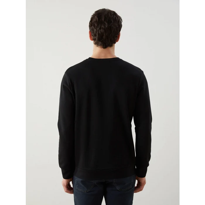 LCWAIKIKI Classic Siyah Bisiklet Yaka Baskılı Erkek Kalın Sweatshirt