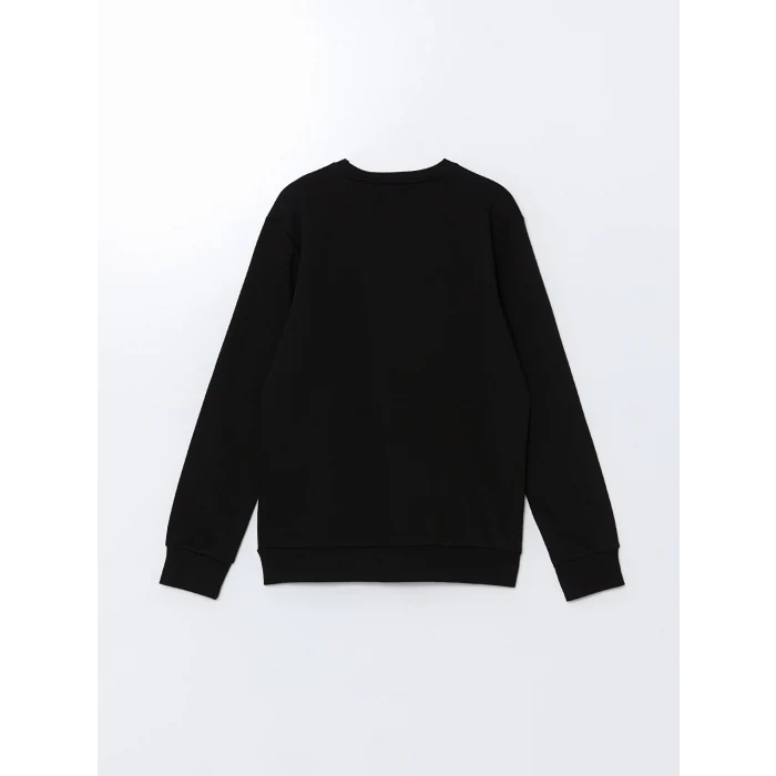 LCWAIKIKI Classic Siyah Bisiklet Yaka Baskılı Erkek Kalın Sweatshirt