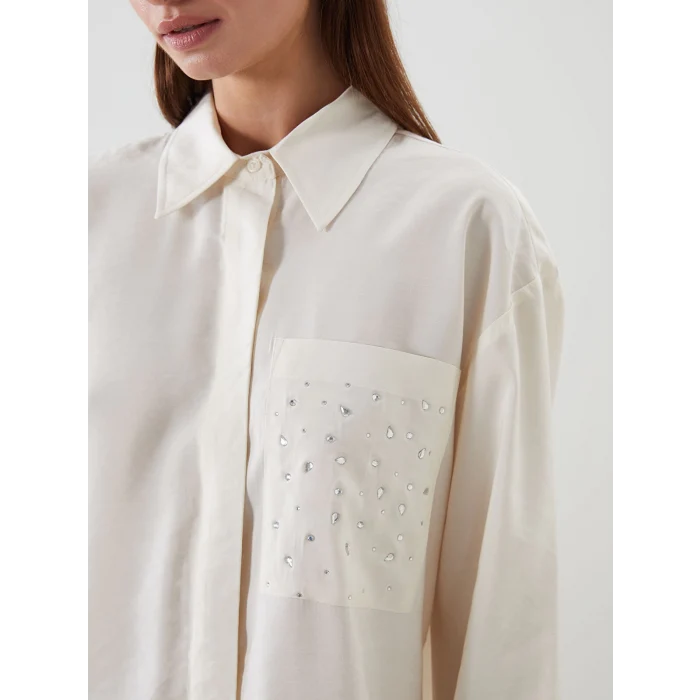 LCW Modest Ekru Taşlı Modal Karışımlı Kadın Gömlek Tunik