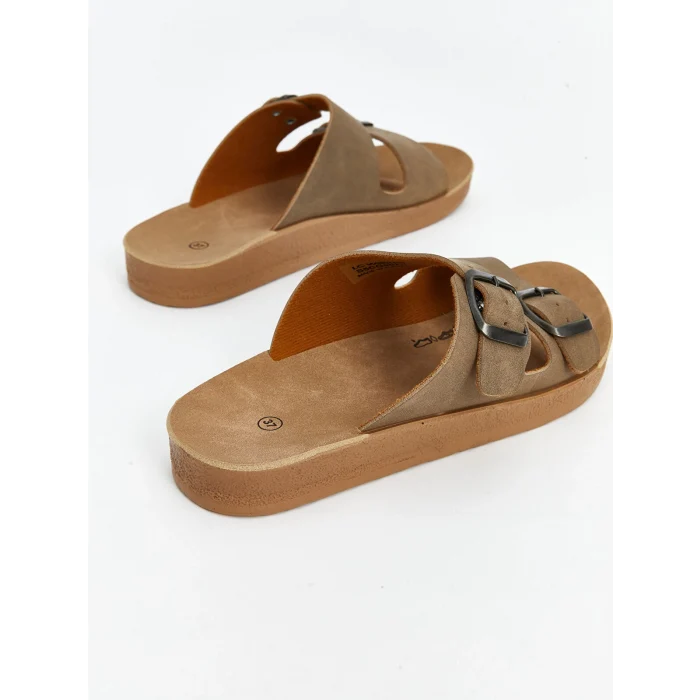 LCW STEPS Kahverengi Çift Bantlı Kadın Terlik