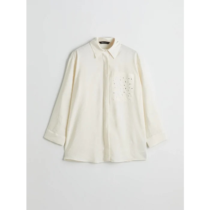 LCW Modest Ekru Taşlı Modal Karışımlı Kadın Gömlek Tunik