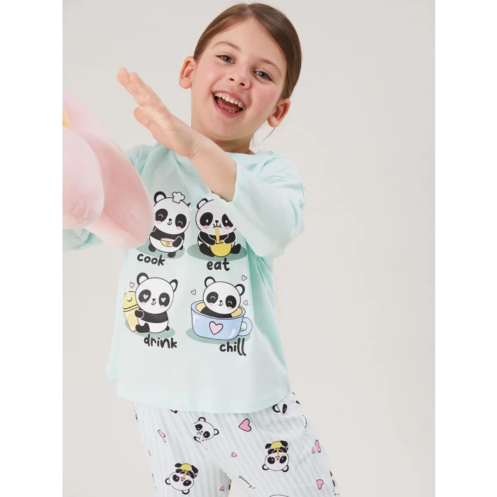 LCW Kids Turkuaz Bisiklet Yaka Kız Çocuk Pijama Takımı