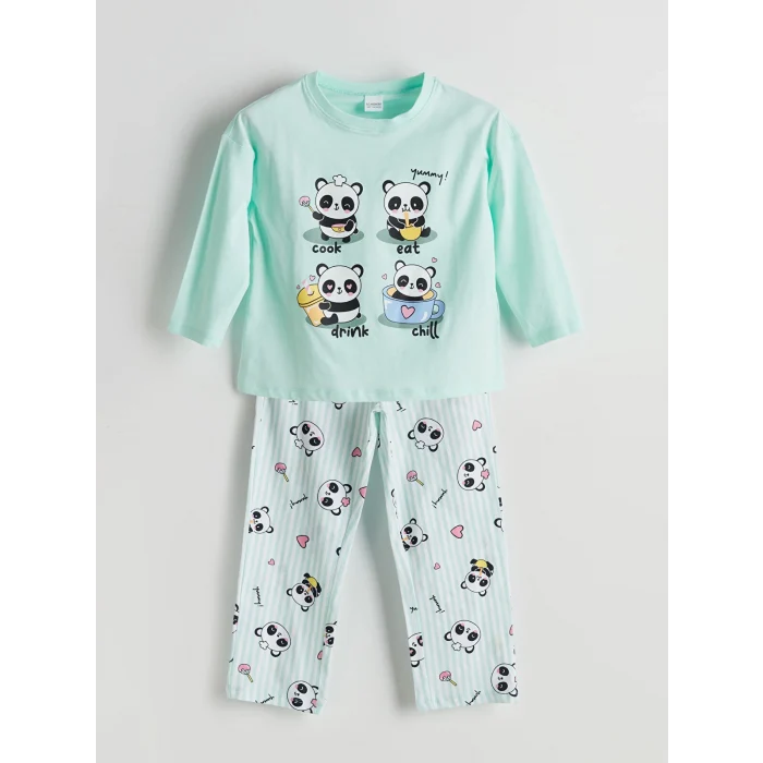 LCW Kids Turkuaz Bisiklet Yaka Kız Çocuk Pijama Takımı