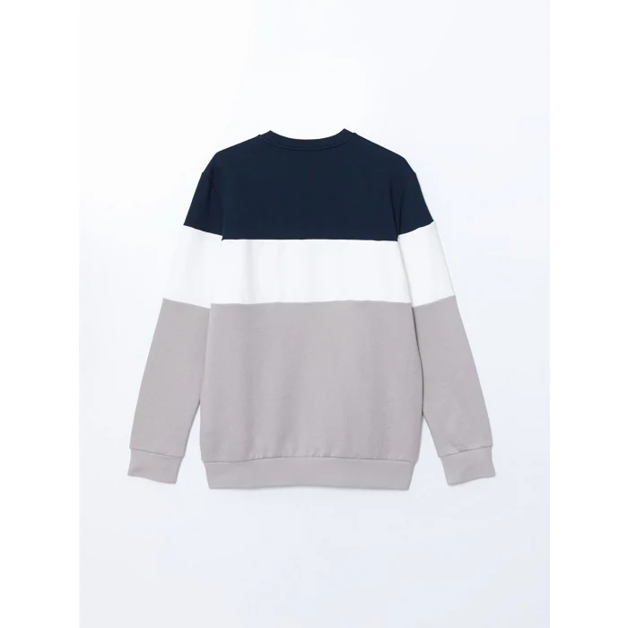 LCWAIKIKI Classic Bej Bisiklet Yaka Uzun Kollu Renk Bloklu Erkek Sweatshirt