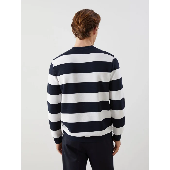 LCWAIKIKI Classic Lacivert Bisiklet Yaka Uzun Kollu Çizgili Erkek Sweatshirt