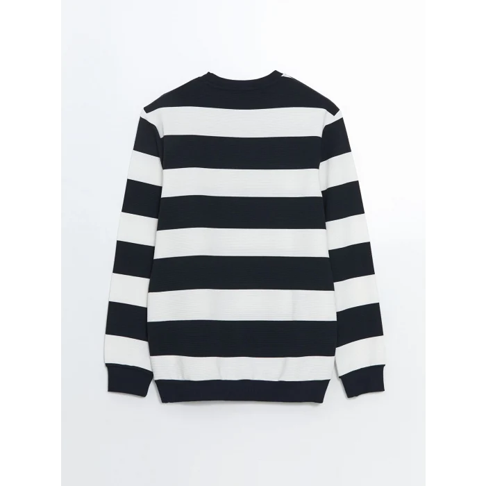 LCWAIKIKI Classic Lacivert Bisiklet Yaka Uzun Kollu Çizgili Erkek Sweatshirt