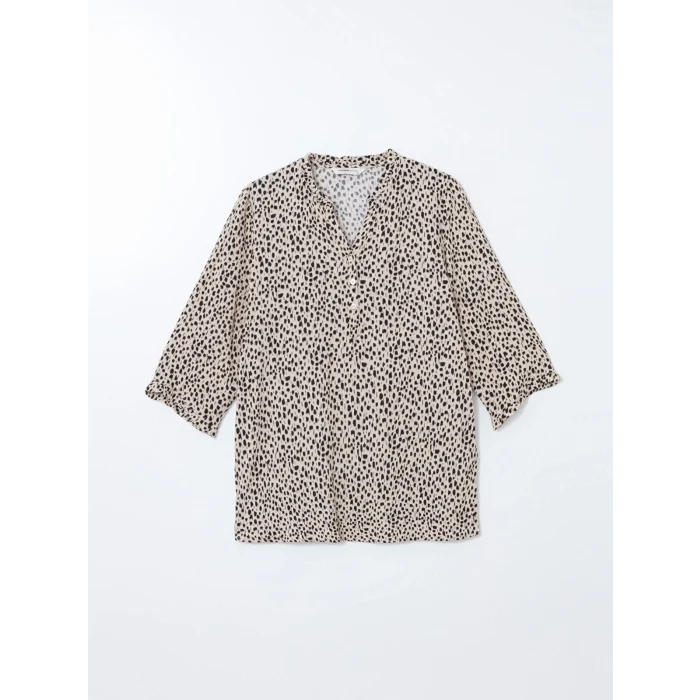 LCW Grace Ekru Kaçık Yaka Leopar Desenli Kadın Bluz