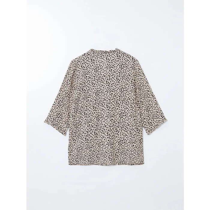 LCW Grace Ekru Kaçık Yaka Leopar Desenli Kadın Bluz