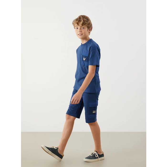 LCW Kids Indigo Beli Lastikli Erkek Çocuk Kargo Şort