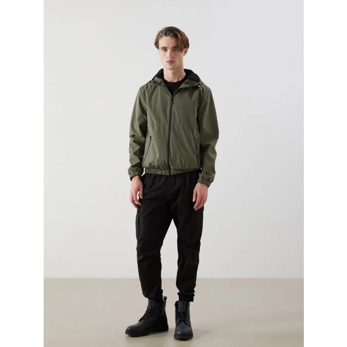 XSIDE Haki Standart Kalıp Kapüşonlu Erkek Yağmurluk