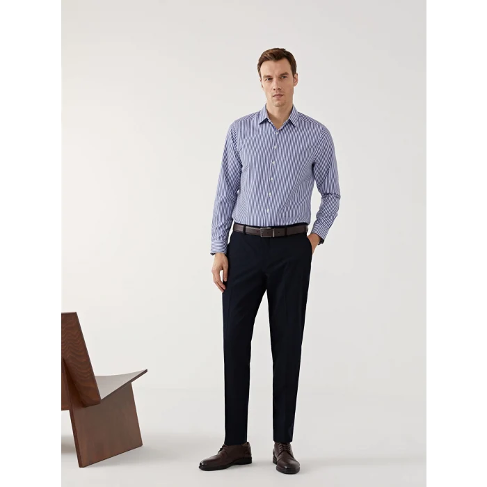 LCWAIKIKI Formal Lacivert Slim Fit Uzun Kollu Çizgili Poplin Erkek Gömlek