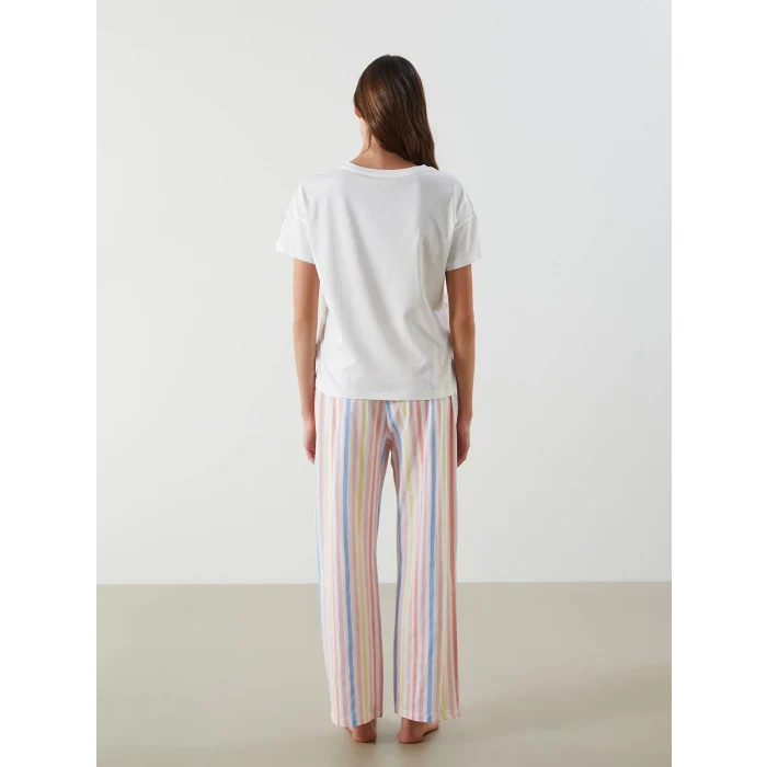 LCW DREAM Mercan Bisiklet Yaka Baskılı Kadın Pijama Takımı