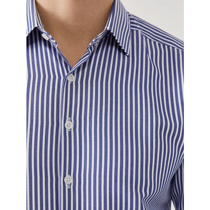 LCWAIKIKI Formal Lacivert Slim Fit Uzun Kollu Çizgili Poplin Erkek Gömlek