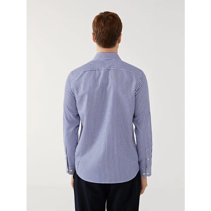 LCWAIKIKI Formal Lacivert Slim Fit Uzun Kollu Çizgili Poplin Erkek Gömlek