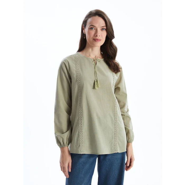LCW Grace Haki Bağlamalı Yaka Nakışlı Kadın Bluz