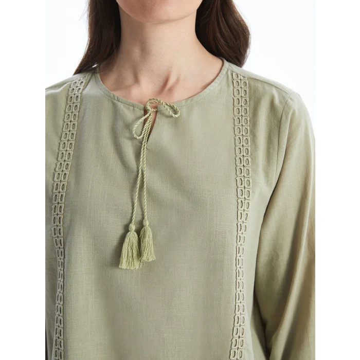 LCW Grace Haki Bağlamalı Yaka Nakışlı Kadın Bluz