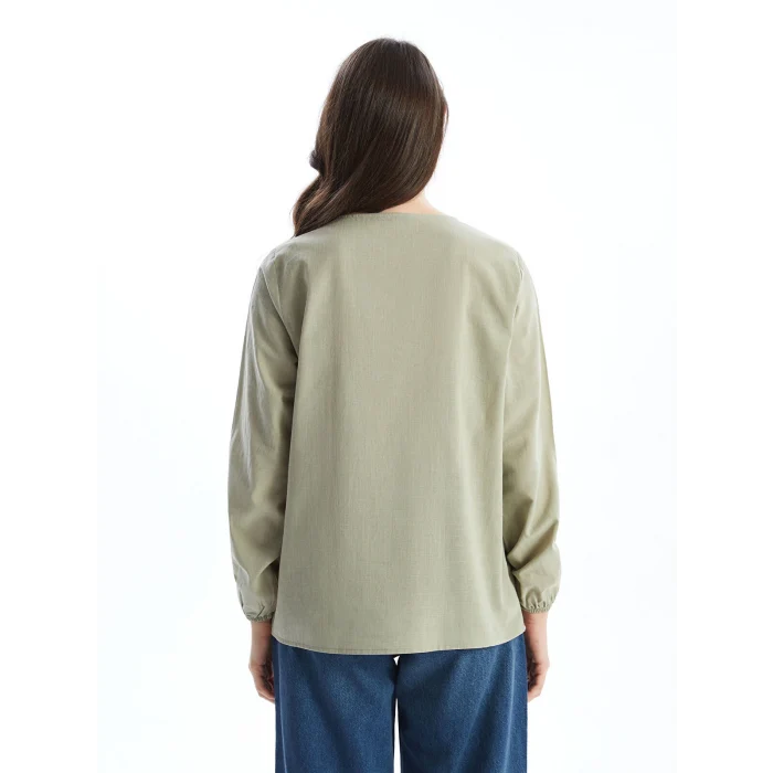 LCW Grace Haki Bağlamalı Yaka Nakışlı Kadın Bluz