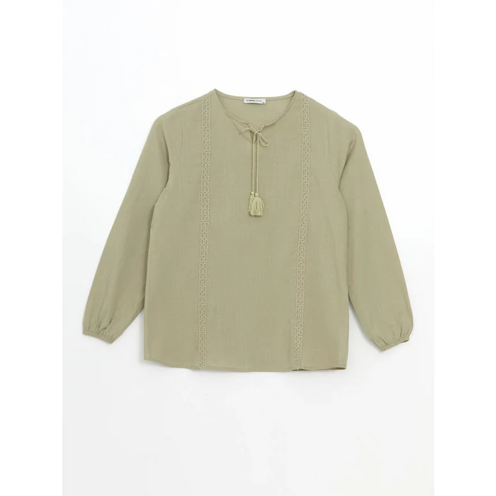 LCW Grace Haki Bağlamalı Yaka Nakışlı Kadın Bluz