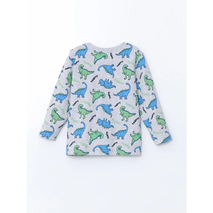 LCW Kids Gri Bisiklet Yaka Dizanor Baskılı Erkek Çocuk Pijama Takım