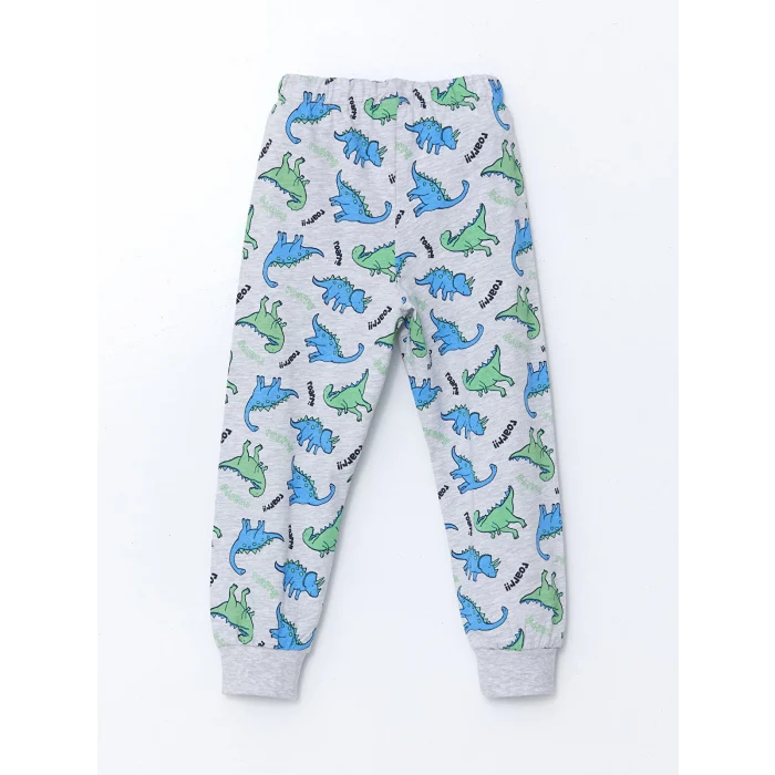 LCW Kids Gri Bisiklet Yaka Dizanor Baskılı Erkek Çocuk Pijama Takım