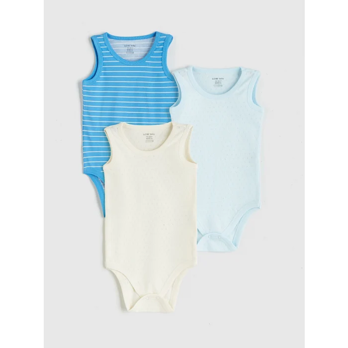 LCW baby Ekru Basic Erkek Bebek Çıtçıtlı Body 3lü