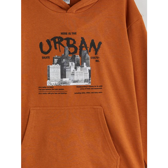 LCW Kids Kahverengi Kapüşonlu Erkek Çocuk Sweatshirt