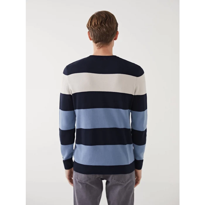 LCWAIKIKI Classic Lacivert Bisiklet Yaka Uzun Kollu Renk Bloklu Erkek Triko Kazak