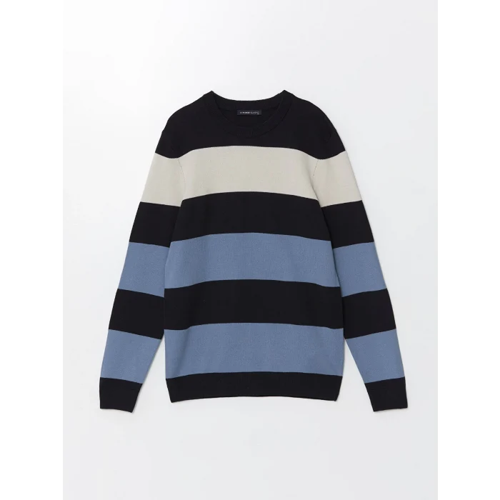 LCWAIKIKI Classic Lacivert Bisiklet Yaka Uzun Kollu Renk Bloklu Erkek Triko Kazak