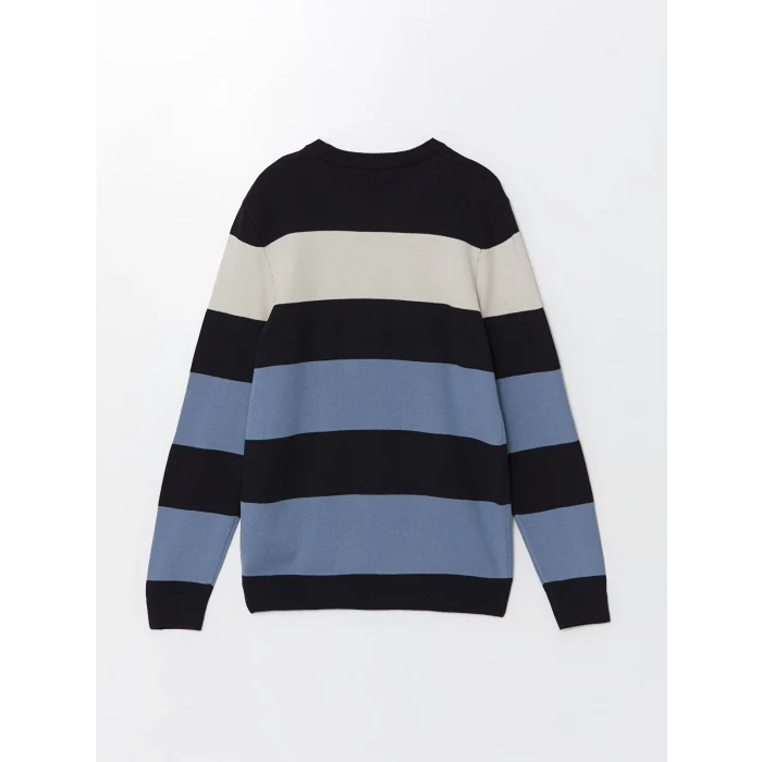 LCWAIKIKI Classic Lacivert Bisiklet Yaka Uzun Kollu Renk Bloklu Erkek Triko Kazak