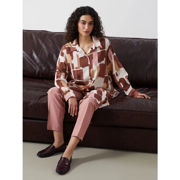 LCW Modest Kahverengi Desenli Kadın Gömlek Tunik