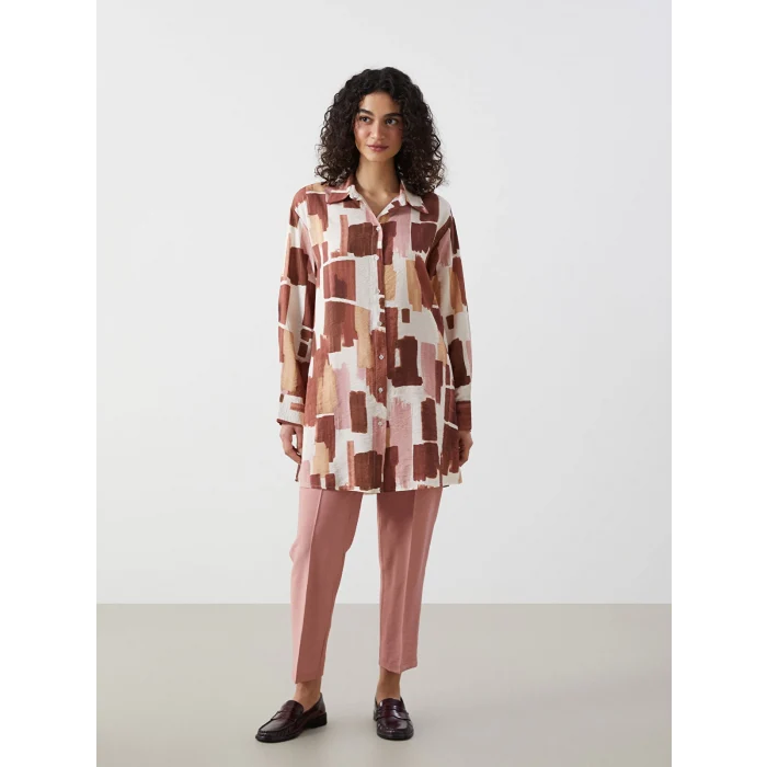LCW Modest Kahverengi Desenli Kadın Gömlek Tunik