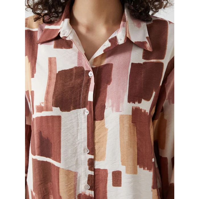 LCW Modest Kahverengi Desenli Kadın Gömlek Tunik