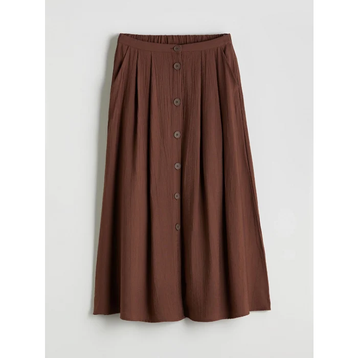 LCWAIKIKI Classic Kahverengi Beli Lastikli Dokulu Pileli Etek