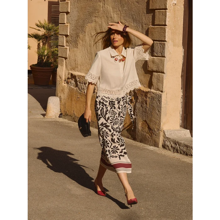 LCWAIKIKI Classic Siyah Beli Lastikli Desenli Etek