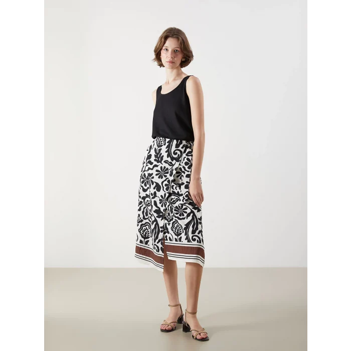 LCWAIKIKI Classic Siyah Beli Lastikli Desenli Etek