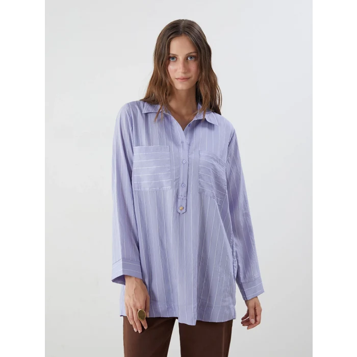 LCWAIKIKI Classic Mor Gömlek Yaka Çizgili Kadın Tunik