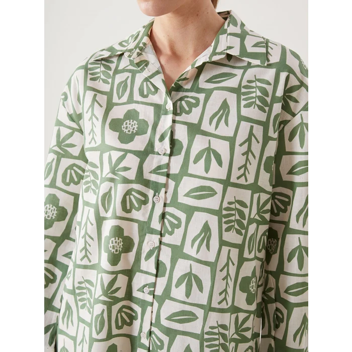 LCW Modest Yeşil Desenli Oversize Kadın Gömlek Tunik