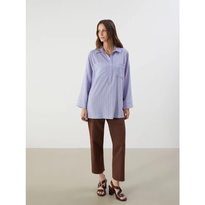 LCWAIKIKI Classic Mor Gömlek Yaka Çizgili Kadın Tunik