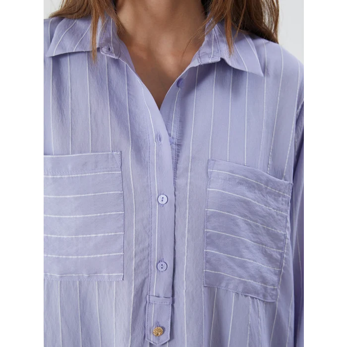 LCWAIKIKI Classic Mor Gömlek Yaka Çizgili Kadın Tunik
