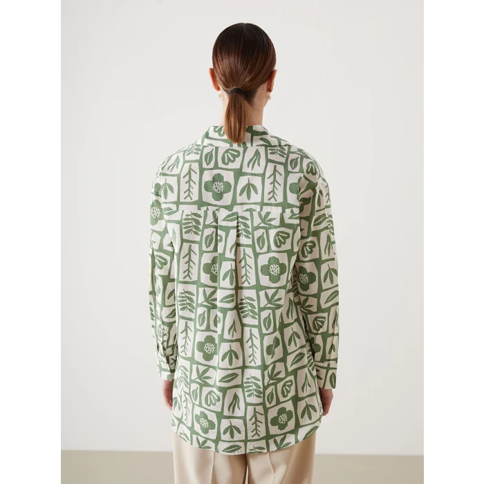 LCW Modest Yeşil Desenli Oversize Kadın Gömlek Tunik