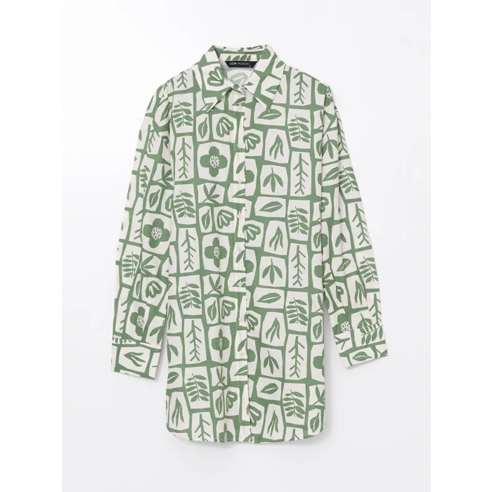 LCW Modest Yeşil Desenli Oversize Kadın Gömlek Tunik