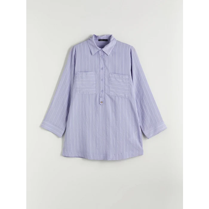 LCWAIKIKI Classic Mor Gömlek Yaka Çizgili Kadın Tunik