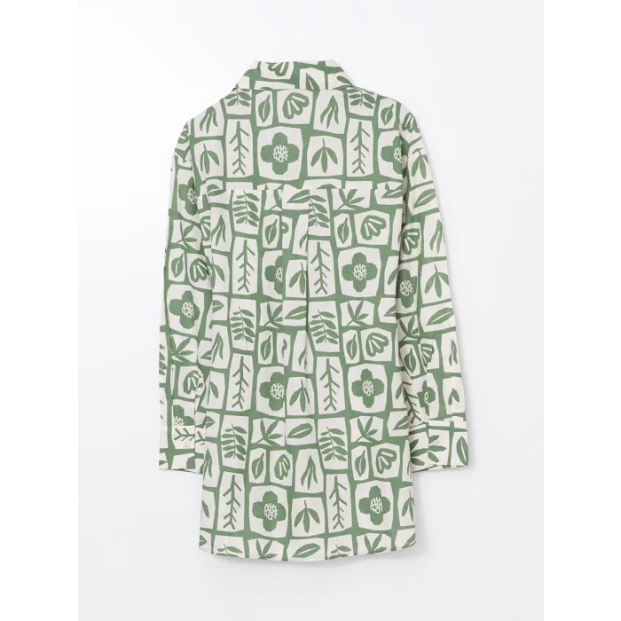 LCW Modest Yeşil Desenli Oversize Kadın Gömlek Tunik
